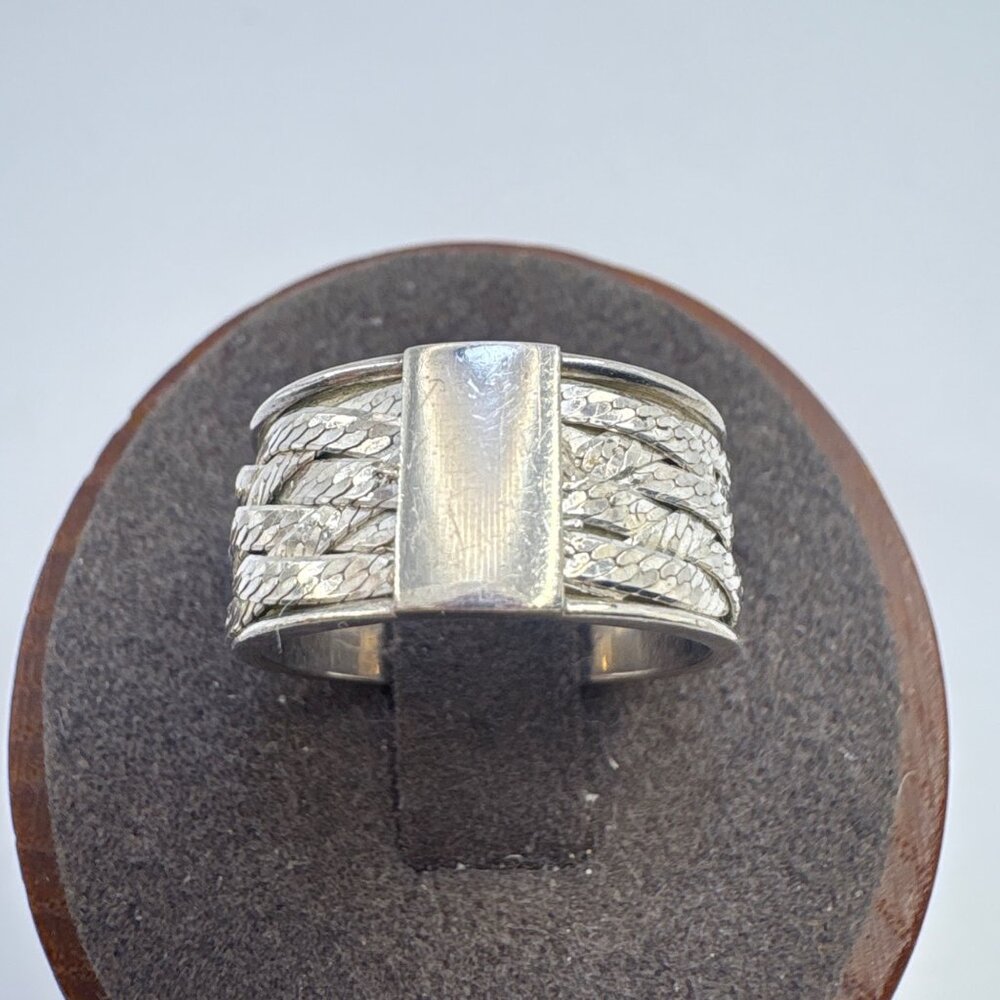 VTG Solid Sterling Silver 925 Herringbone Wrap Design Band Ring Size 5.5